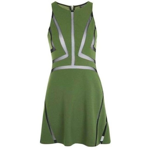Topshop Green Mesh Contrast Skater Dress - Picture 1 of 3
